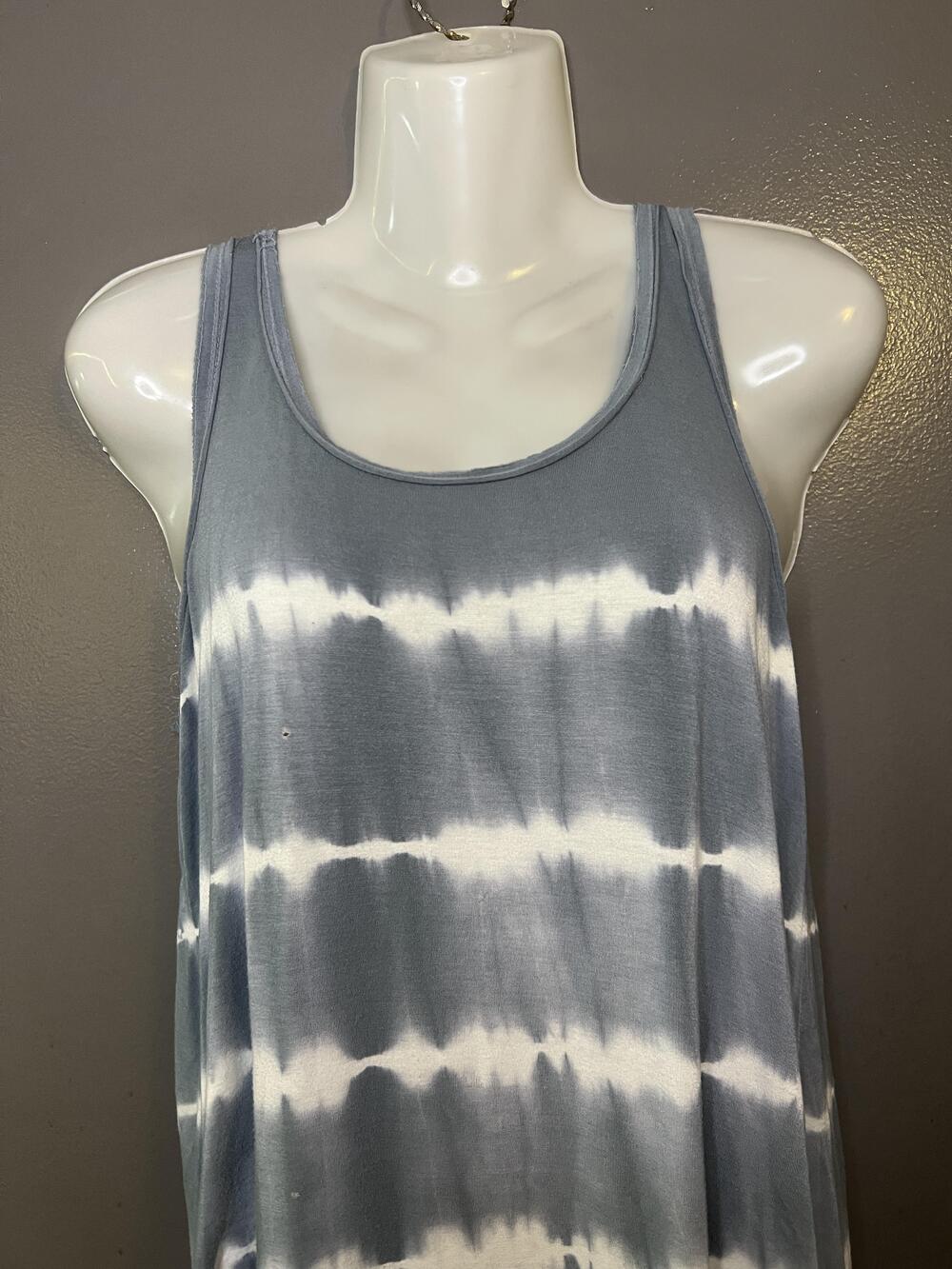 Cupio Dress Womens Large Blue Tie Dye Tank Hi Low Trapeze Sundress Casual